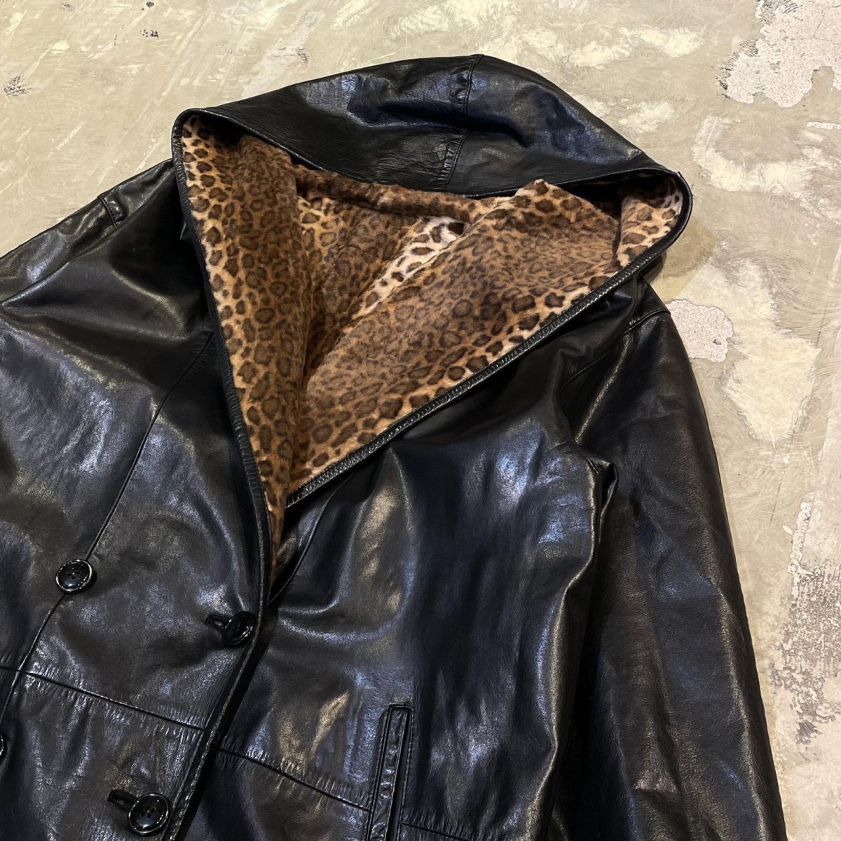 画像6: REAL LEATHER × LEOPARD REVERSIBLE HOODIE HALF COAT / Mens L (6)