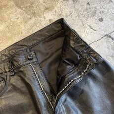 画像8: BLACK COLOR REAL STRAIGHT LEATHER PANTS / W28 (8)
