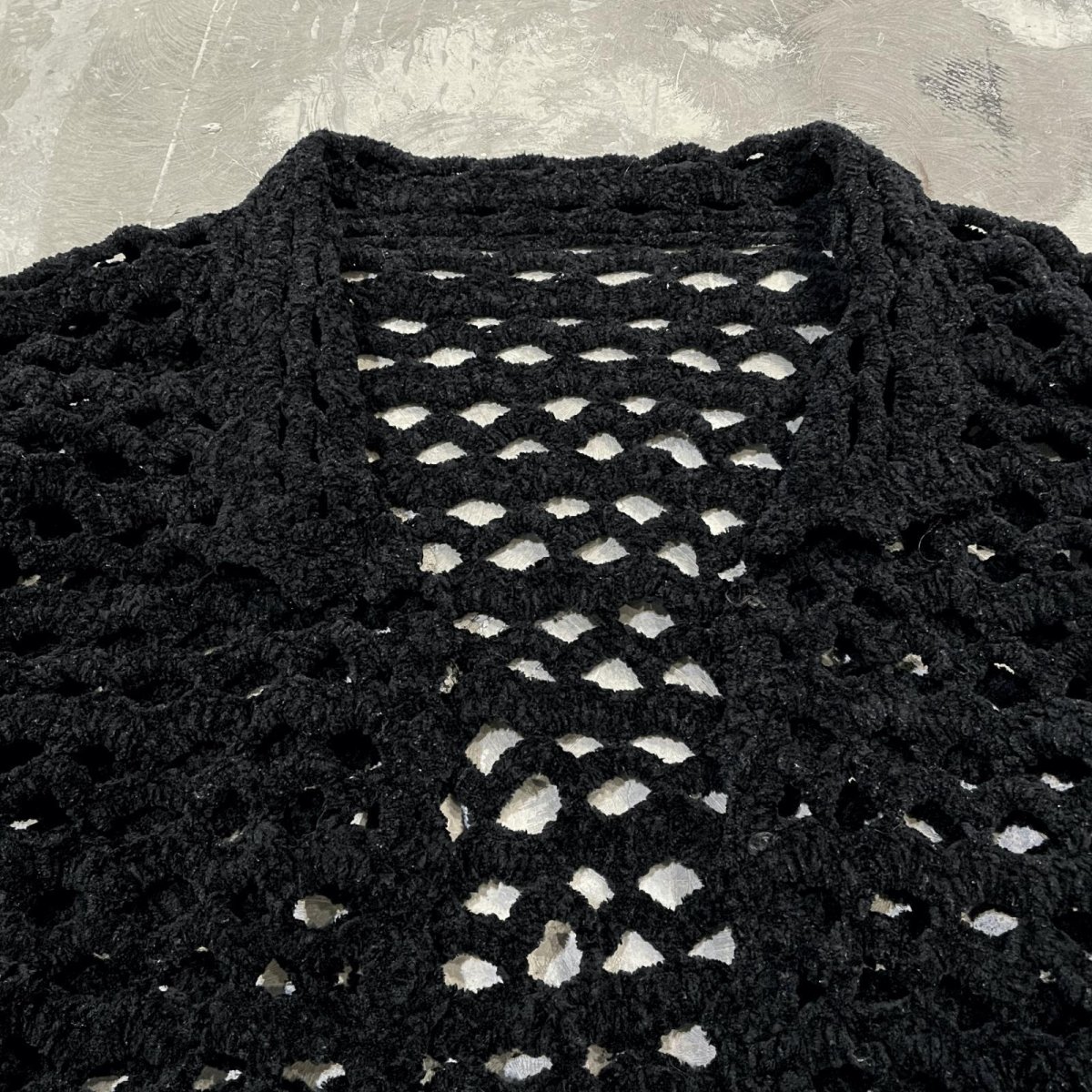 画像10: BLACK COLOR CHENILLE MESH KNIT CARDIGAN / Mens L (10)