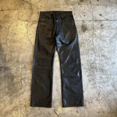画像1: BLACK COLOR REAL STRAIGHT LEATHER PANTS / W28 (1)