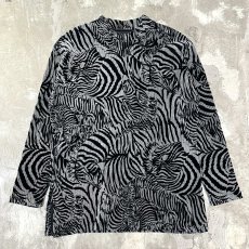 画像1: ALL OVER ZEBRA PATTERN MOCK NECK RIB L/S TOPS / Mens M (1)