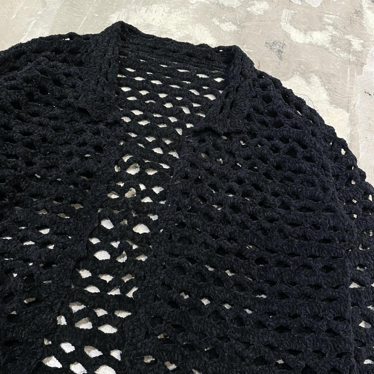 画像4: BLACK COLOR CHENILLE MESH KNIT CARDIGAN / Mens L (4)