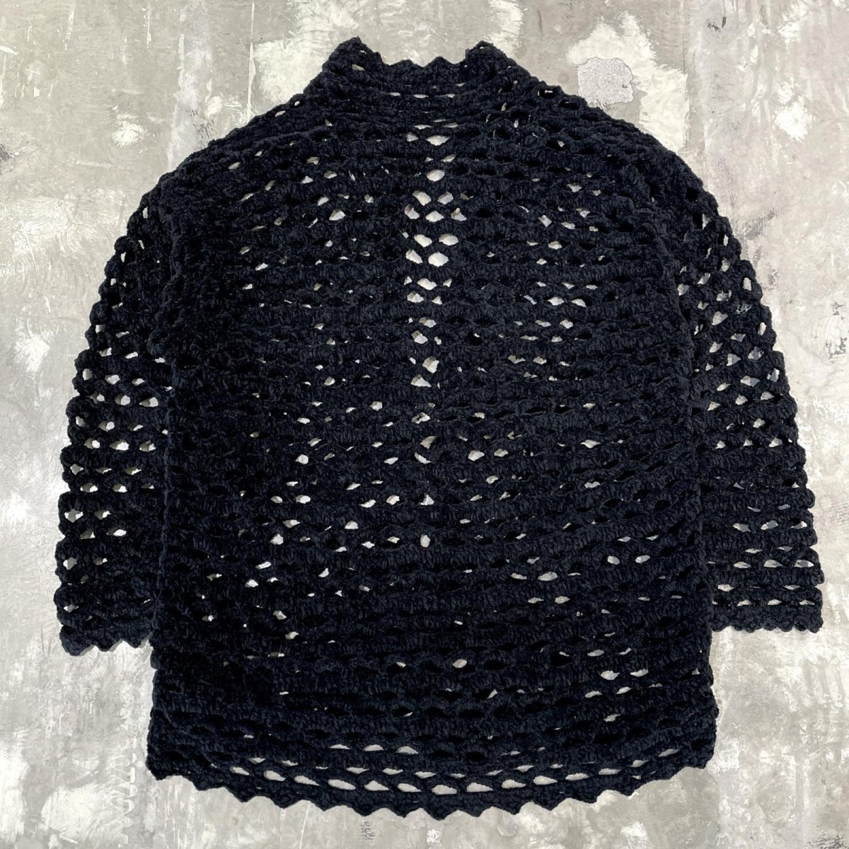 画像2: BLACK COLOR CHENILLE MESH KNIT CARDIGAN / Mens L (2)