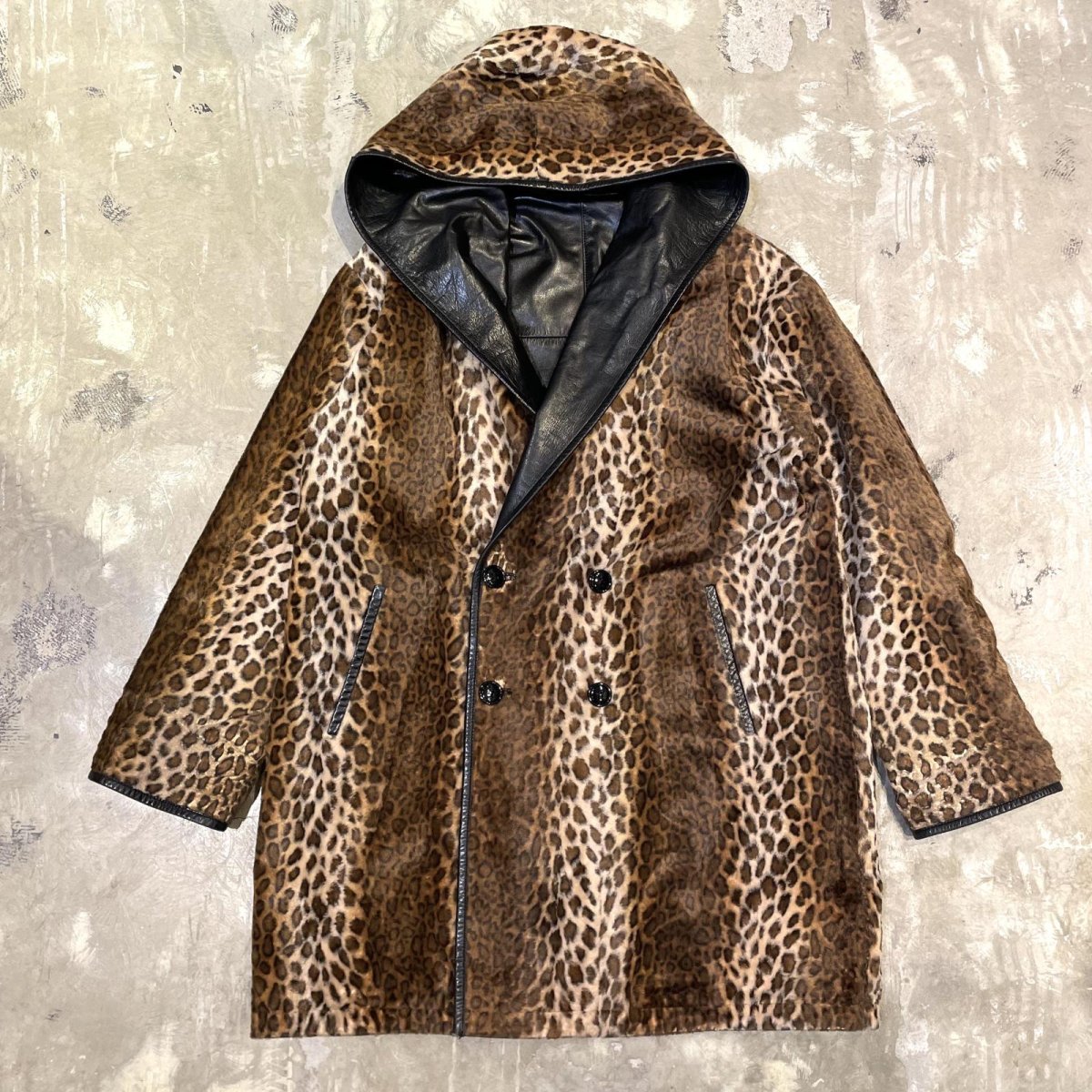 画像2: REAL LEATHER × LEOPARD REVERSIBLE HOODIE HALF COAT / Mens L (2)