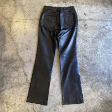 画像2: BLACK COLOR TIGHT STRAIGHT LEATHER PANTS / W26 (2)