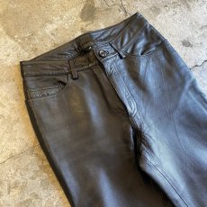画像3: BLACK COLOR TIGHT STRAIGHT LEATHER PANTS / W26 (3)