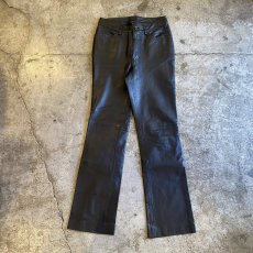 画像1: BLACK COLOR TIGHT STRAIGHT LEATHER PANTS / W26 (1)