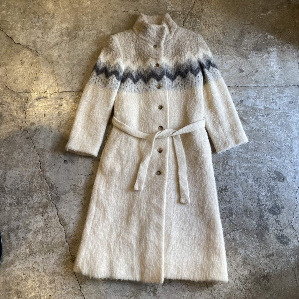 画像1: OLD NORDIC DESIGN PURE WOOL LONG COAT / Ladies M / MADE IN ICELAND (1)