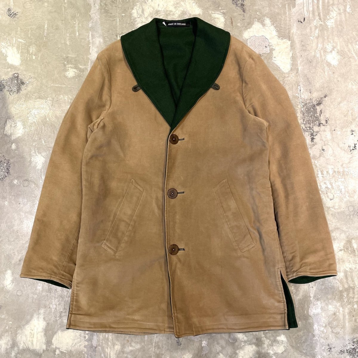 画像1: REVERSIBLE SHAWL COLLAR MIDDLE COAT / Mens L / MADE IN ENGLAND (1)