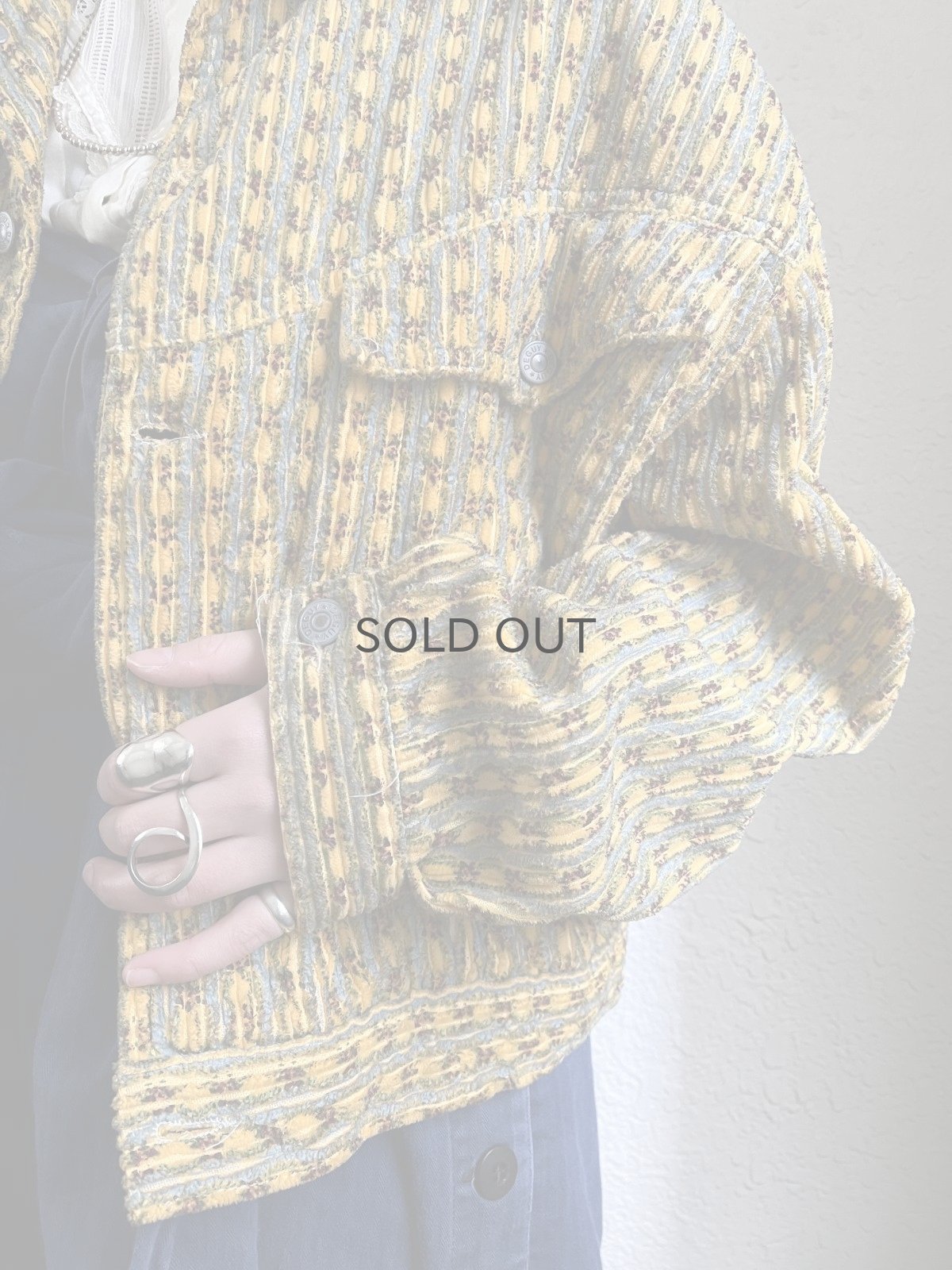 画像13: OLD ALL OVER PATTERN DESIGN CORDUROY JACKET / Ladies L / MADE IN FRANCE (13)