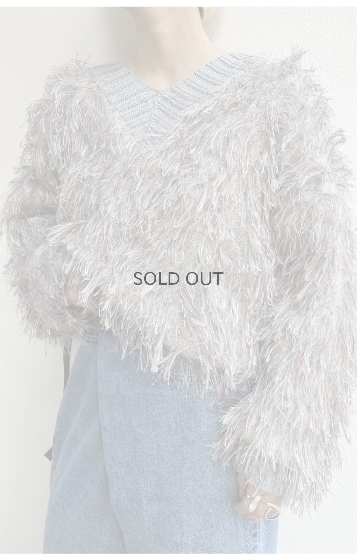 画像12: 80's MIX COLOR FRINGE V NECK DESIGN KNIT SWEATER / Ladies L (12)