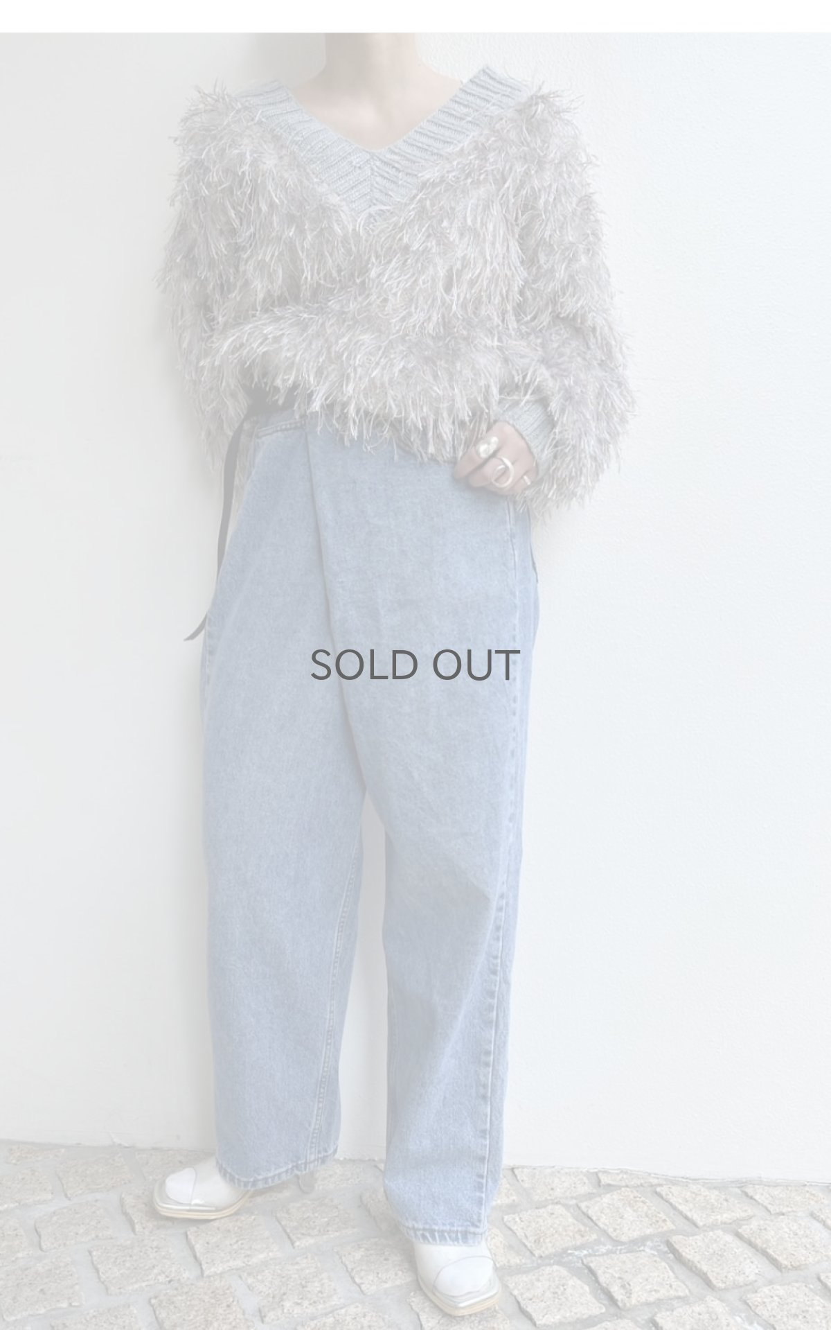 画像13: 80's MIX COLOR FRINGE V NECK DESIGN KNIT SWEATER / Ladies L (13)