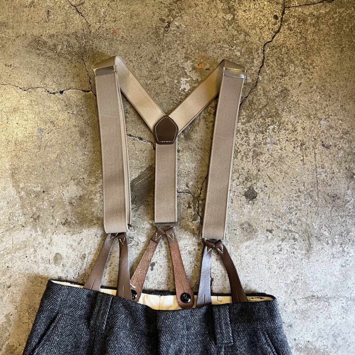 画像6: OLD【WOOL RICH】ALL OVER HERRINGBONE PATTERN WOOL SUSPENDER DESIGN PANTS / W29 (6)