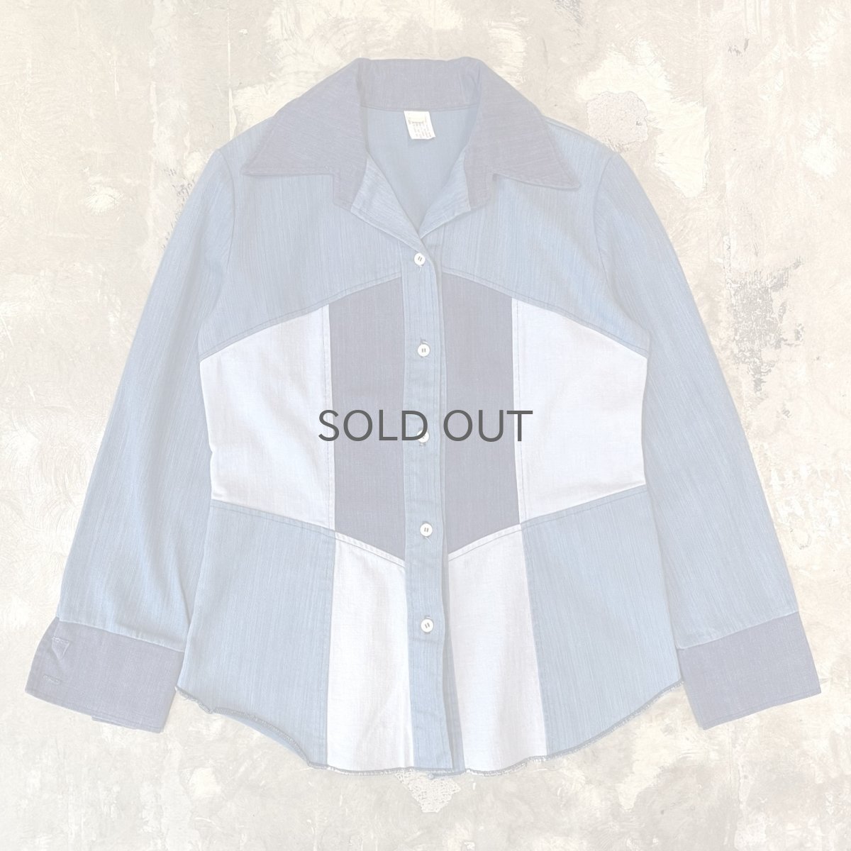 画像1: 70's PATCHWORK DENIM PATTERN L/S SHIRT / Mens M (1)