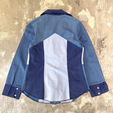 画像2: 70's PATCHWORK DENIM PATTERN L/S SHIRT / Mens M (2)