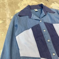 画像3: 70's PATCHWORK DENIM PATTERN L/S SHIRT / Mens M (3)
