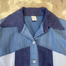 画像10: 70's PATCHWORK DENIM PATTERN L/S SHIRT / Mens M (10)