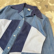 画像4: 70's PATCHWORK DENIM PATTERN L/S SHIRT / Mens M (4)
