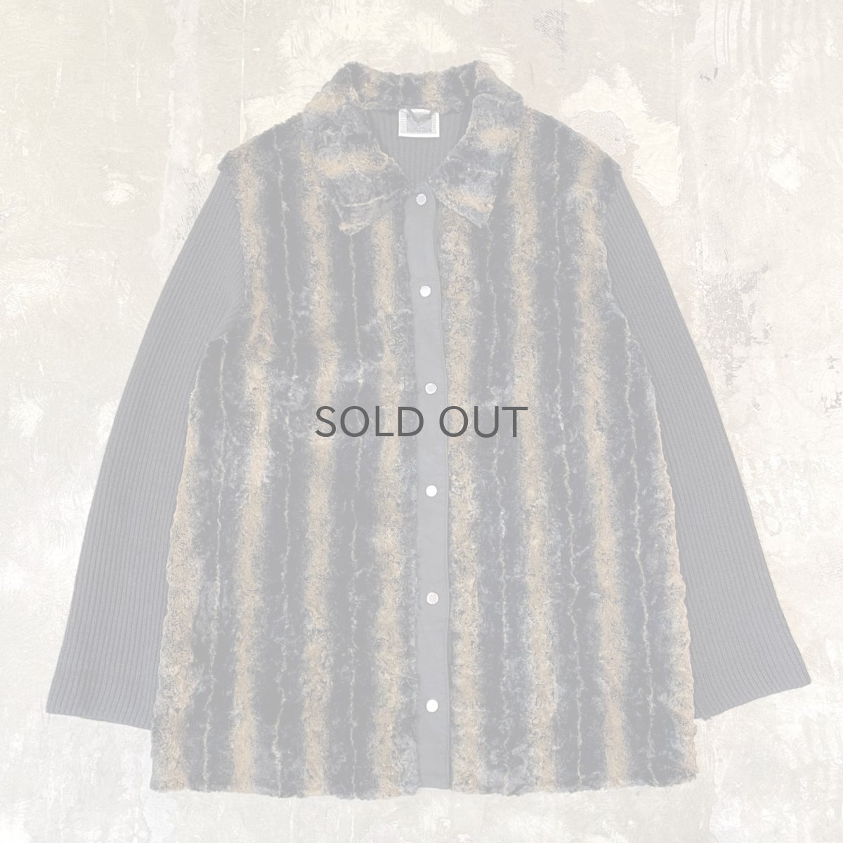 画像1: STRIPE PATTERN FAUX FUR SWITCHED KNIT SHIRT JACKET / Mens M~L / MADE IN ITALY (1)