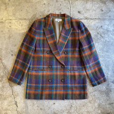 画像1: COLOR CHECK PATTERN DESIGN DOUBLE JACKET / Ladies L  (1)