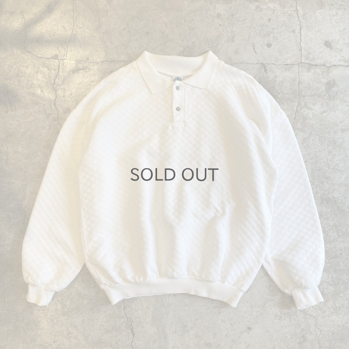 画像1: EMBOSS PATTERN DESIGN VOLUME SLEEVE COTTON L/S POLO TOPS / Ladies L / MADE IN USA (1)