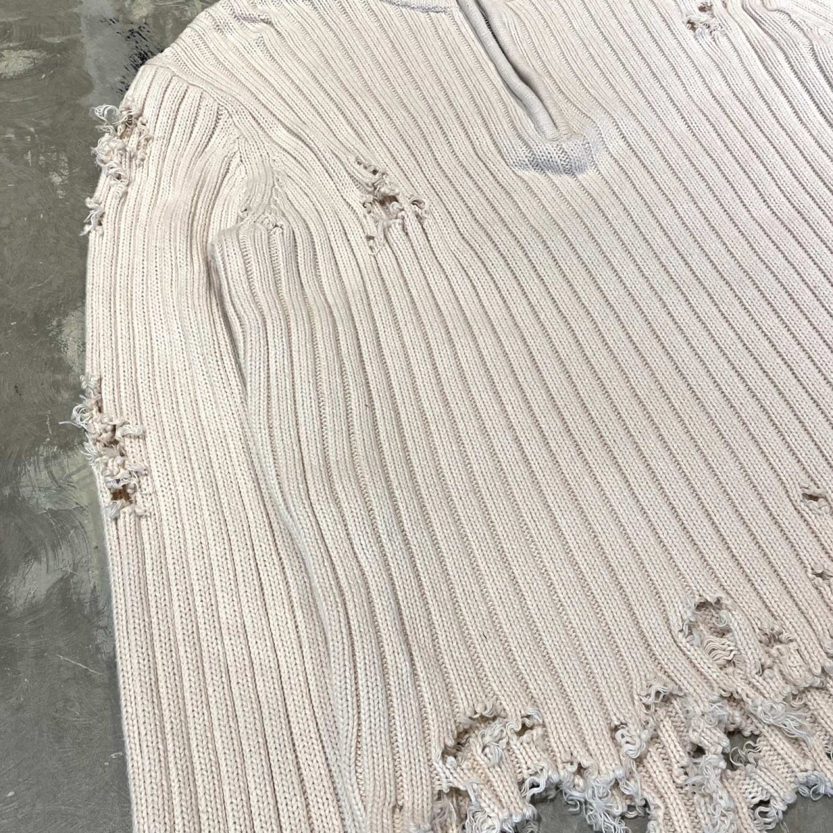 画像5: CRASH DAMAGE HALF ZIP COTTON KNIT SWEATER / Mens L (5)