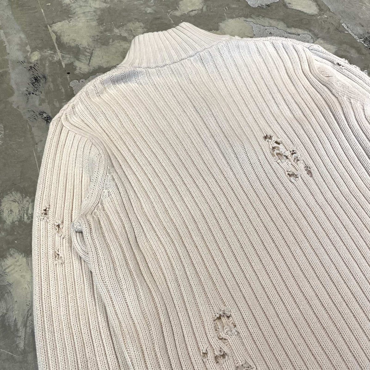 画像9: CRASH DAMAGE HALF ZIP COTTON KNIT SWEATER / Mens L (9)