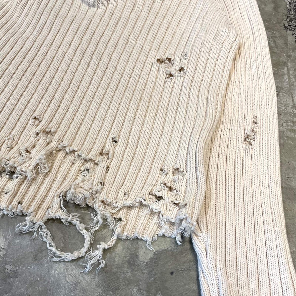 画像6: CRASH DAMAGE HALF ZIP COTTON KNIT SWEATER / Mens L (6)