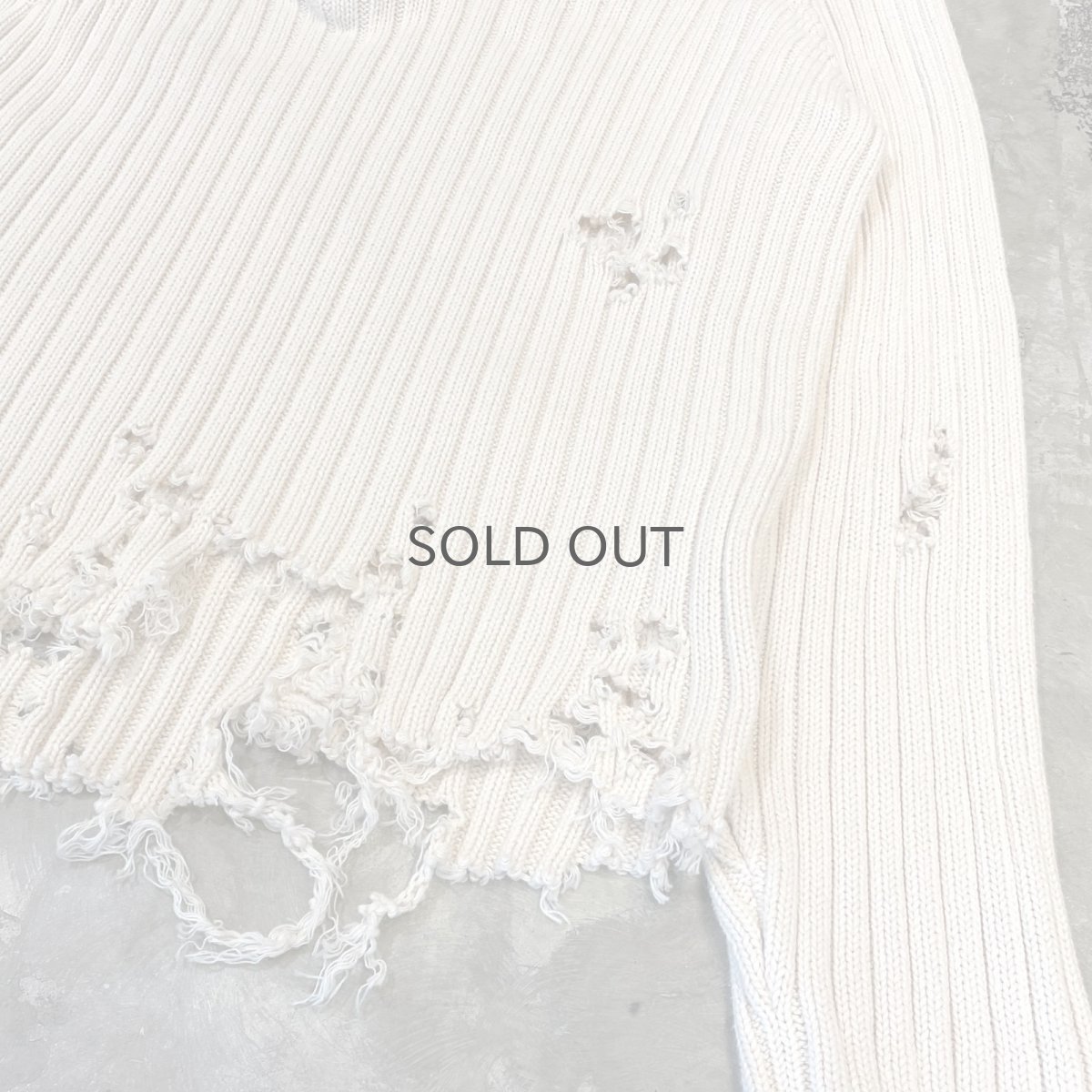 画像6: CRASH DAMAGE HALF ZIP COTTON KNIT SWEATER / Mens L (6)