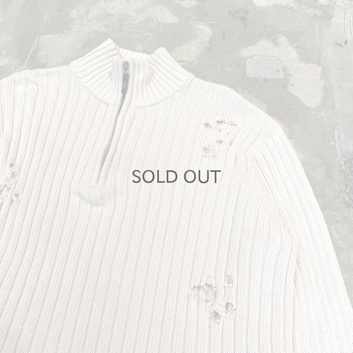 画像4: CRASH DAMAGE HALF ZIP COTTON KNIT SWEATER / Mens L (4)