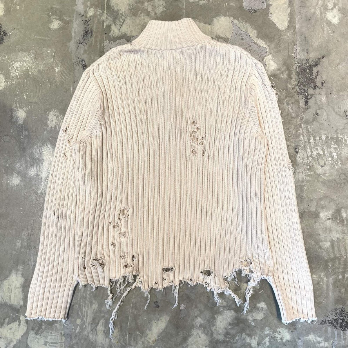 画像2: CRASH DAMAGE HALF ZIP COTTON KNIT SWEATER / Mens L (2)