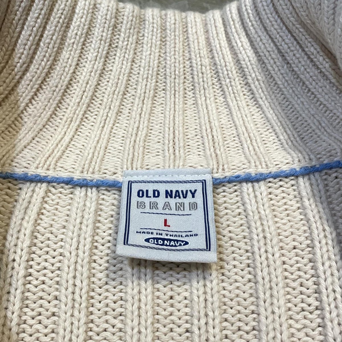 画像10: CRASH DAMAGE HALF ZIP COTTON KNIT SWEATER / Mens L (10)