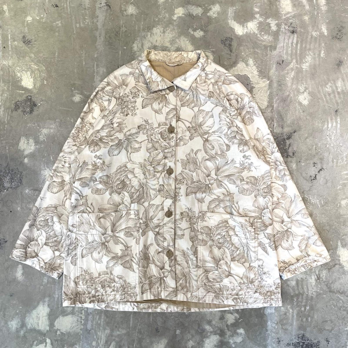 画像1: ALL OVER FLORAL PATTERN COTTON JACKET / Mens L (1)