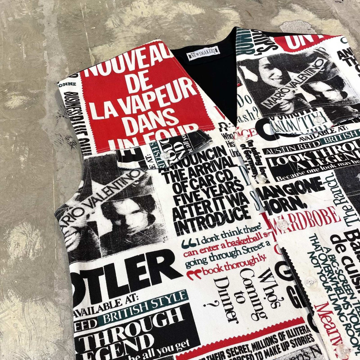 画像3: FRONT NEWSPAPER GRAPHIC PATTERN VEST / Mens L (3)