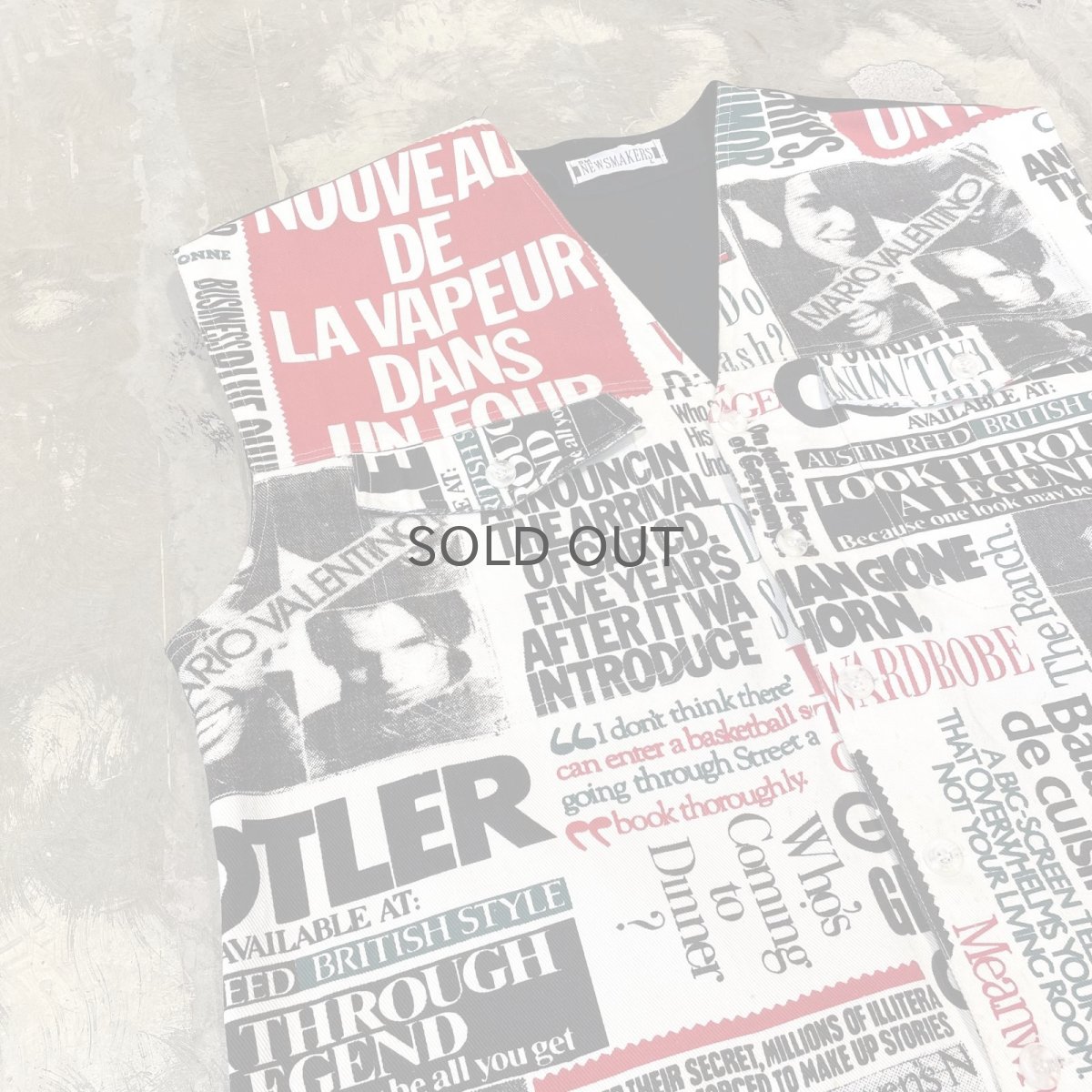 画像3: FRONT NEWSPAPER GRAPHIC PATTERN VEST / Mens L (3)
