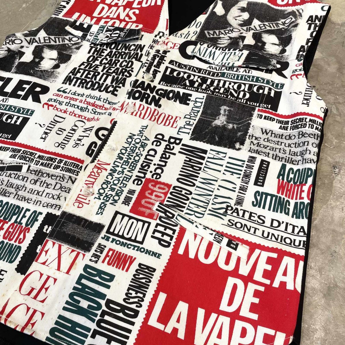 画像6: FRONT NEWSPAPER GRAPHIC PATTERN VEST / Mens L (6)
