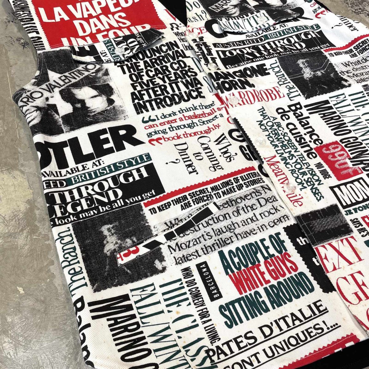 画像5: FRONT NEWSPAPER GRAPHIC PATTERN VEST / Mens L (5)