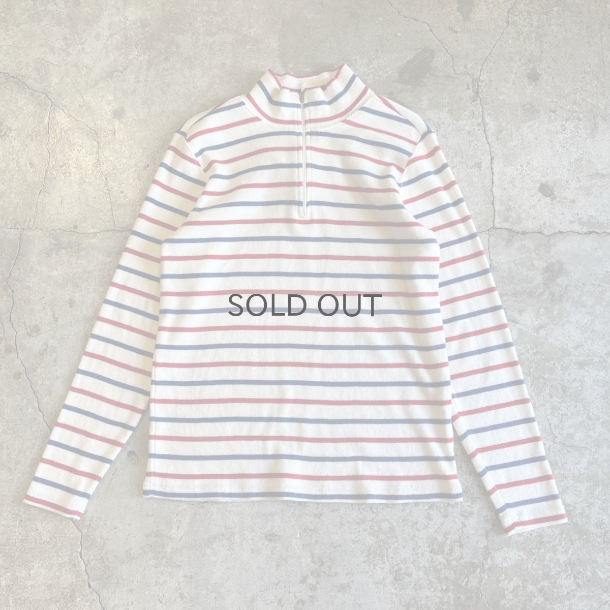 画像1: 【L.L.BEAN】2 COLOR BORDER PATTERN HALF ZIP DESIGN RIB L/S TOPS /  Ladies S~M(M) (1)
