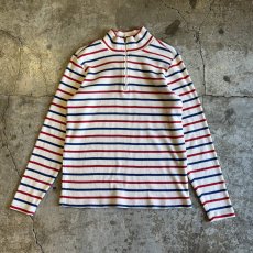 画像1: 【L.L.BEAN】2 COLOR BORDER PATTERN HALF ZIP DESIGN RIB L/S TOPS /  Ladies S~M(M) (1)
