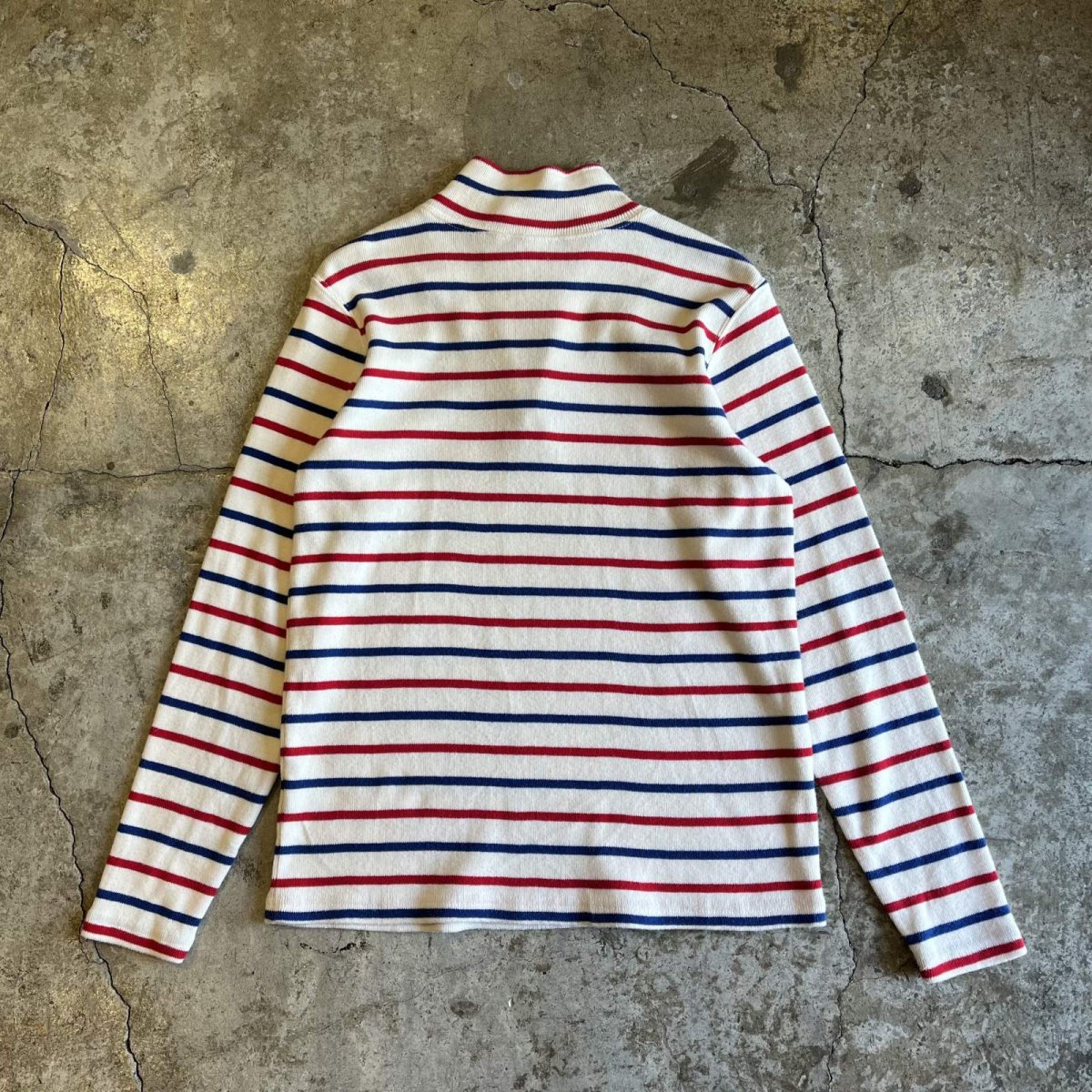画像2: 【L.L.BEAN】2 COLOR BORDER PATTERN HALF ZIP DESIGN RIB L/S TOPS /  Ladies S~M(M) (2)