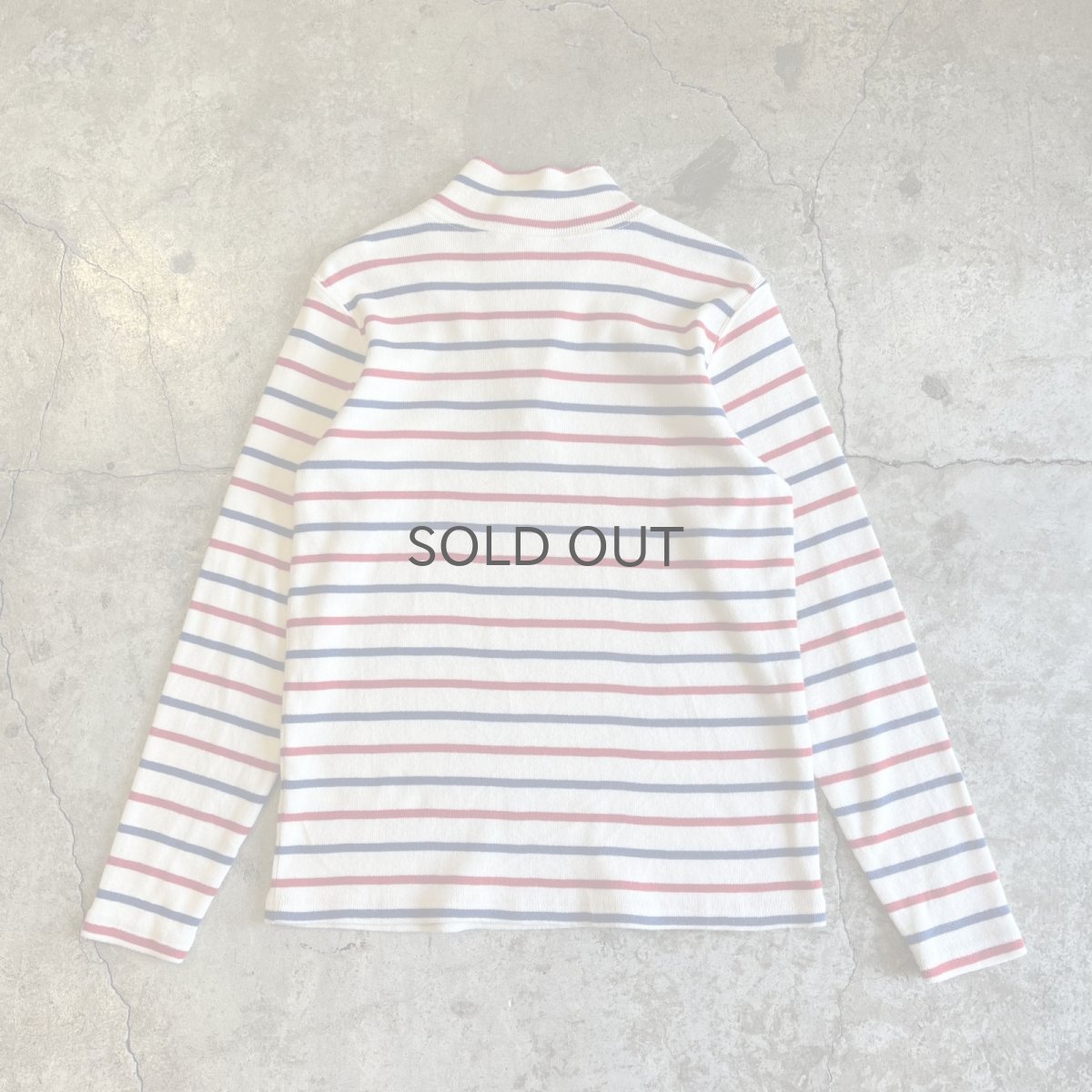 画像2: 【L.L.BEAN】2 COLOR BORDER PATTERN HALF ZIP DESIGN RIB L/S TOPS /  Ladies S~M(M) (2)