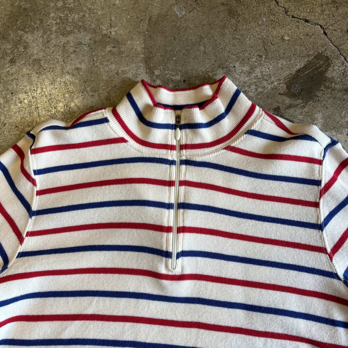 画像8: 【L.L.BEAN】2 COLOR BORDER PATTERN HALF ZIP DESIGN RIB L/S TOPS /  Ladies S~M(M) (8)
