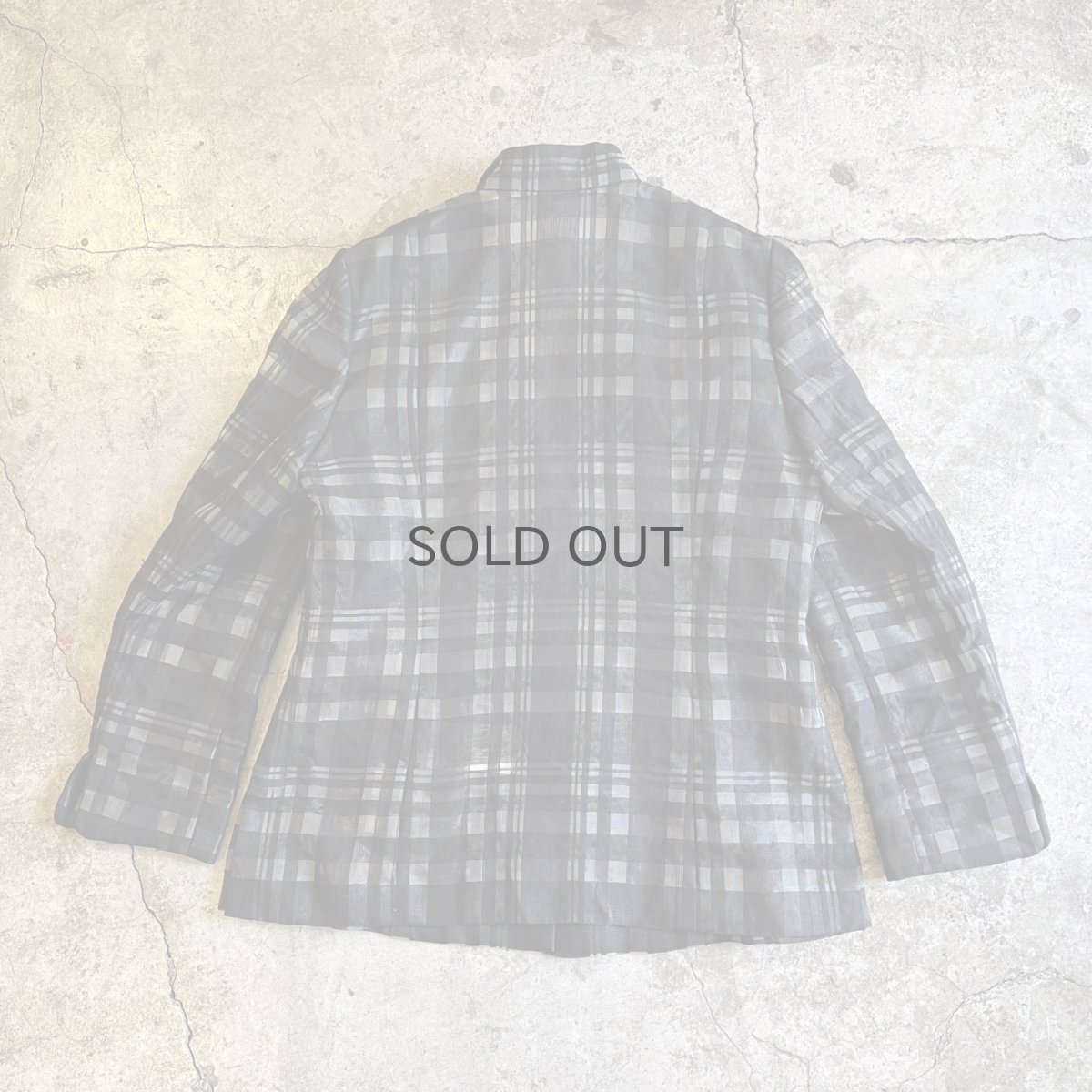画像2: MONOCHROME COLOR CHECK ALL OVER PATTERN SHEER DESIGN JACKET / Ladies M(40) (2)