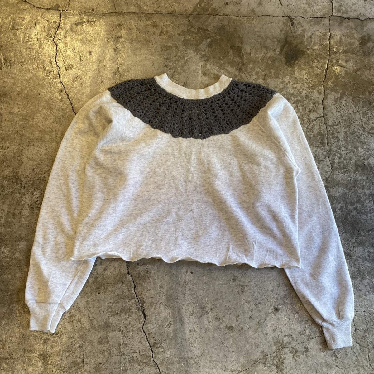 画像2: KNIT COLLAR DESIGN SHORT L/S SWEAT / Ladies L(M) / MADE IN USA (2)