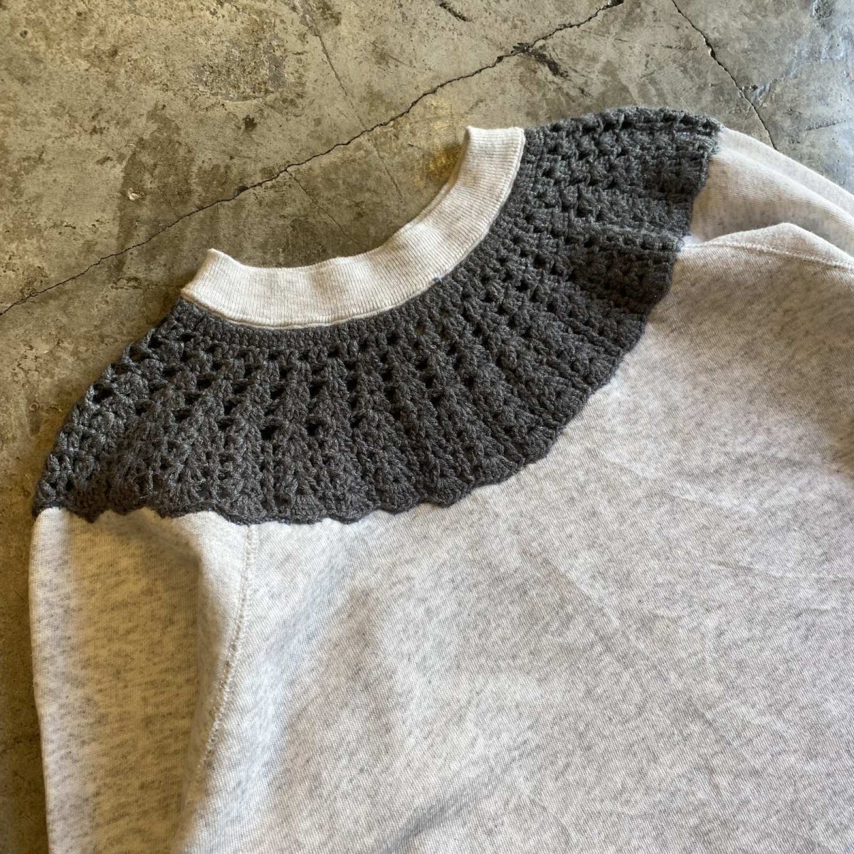 画像3: KNIT COLLAR DESIGN SHORT L/S SWEAT / Ladies L(M) / MADE IN USA (3)