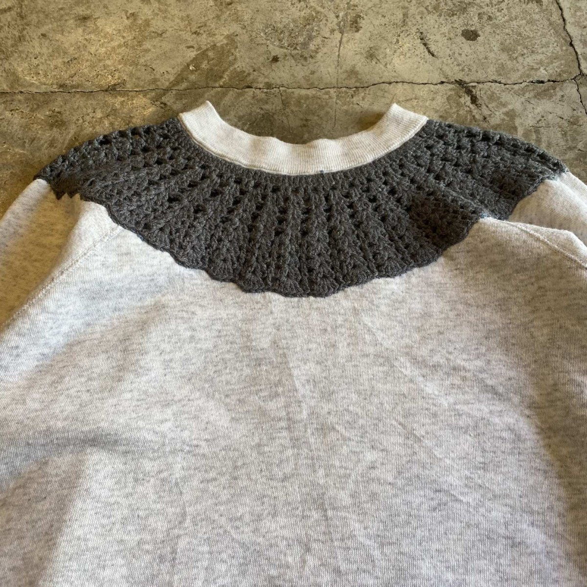 画像4: KNIT COLLAR DESIGN SHORT L/S SWEAT / Ladies L(M) / MADE IN USA (4)