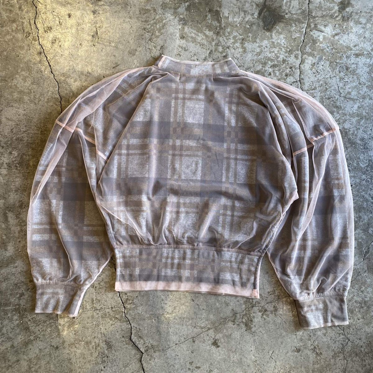 画像2: U.K DESIGNERS LAYERED DESIGN VOLUME SLEEVE TULLE SHEER L/S TOPS / Ladies S(M) (2)