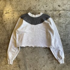 画像1: KNIT COLLAR DESIGN SHORT L/S SWEAT / Ladies L(M) / MADE IN USA (1)