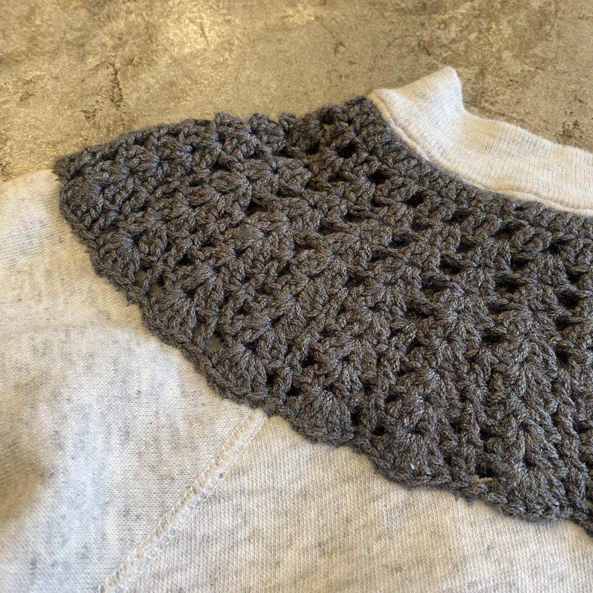 画像9: KNIT COLLAR DESIGN SHORT L/S SWEAT / Ladies L(M) / MADE IN USA (9)