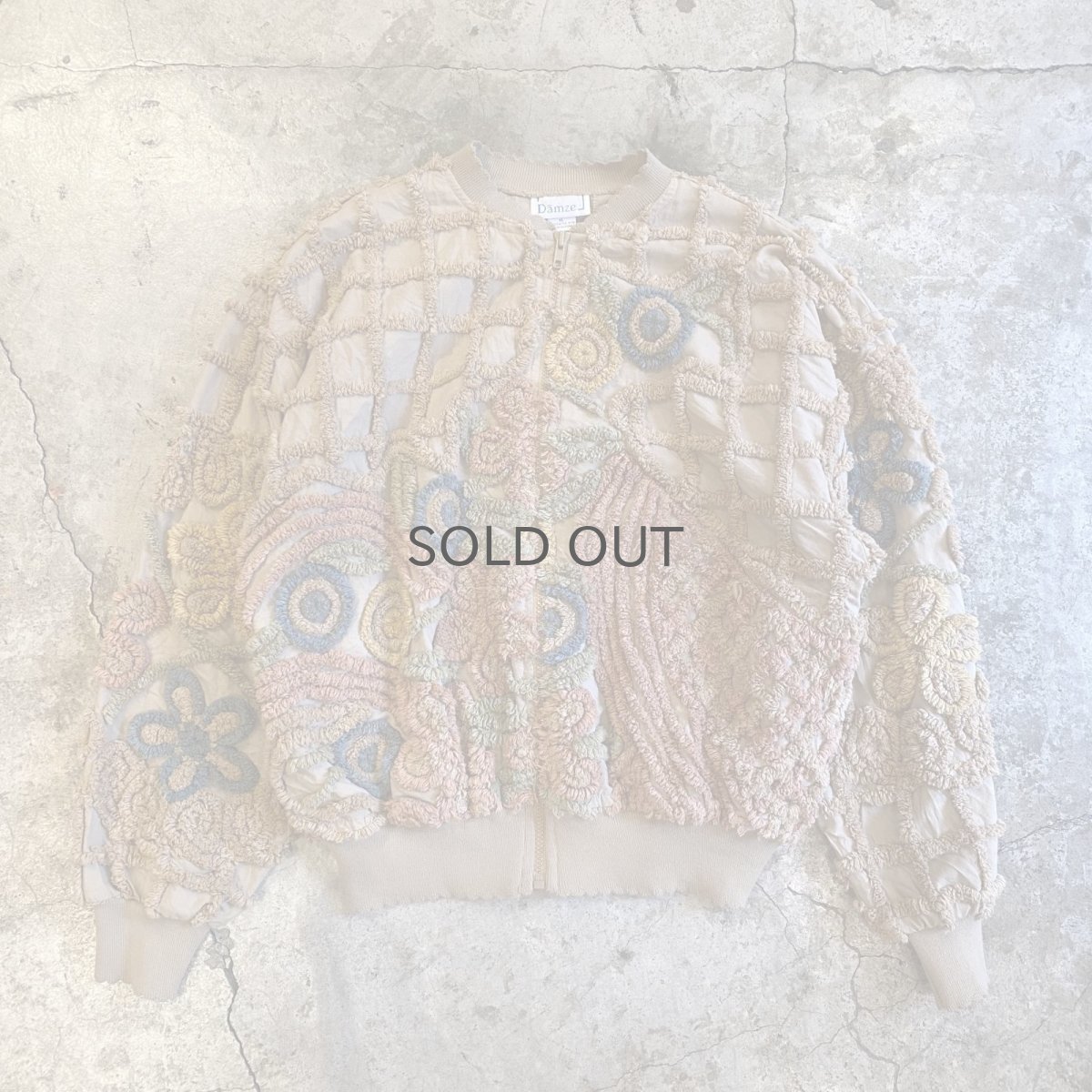 画像1: EMBOSS FLOWER ART ALL OVER PATTERN ZIP UP JACKET / Ladies XL(L) (1)